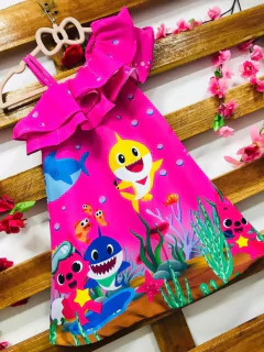 Vestido Baby shark Pink babado infantil