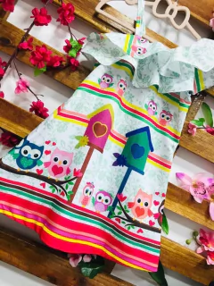 Vestido Coruja casinhas babado infantil
