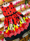 Vestido vermelho minnie poa grande preto pérolas infantil