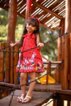 Vestido minnie barra vermelho poa preto laço