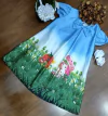 Vestido Moranguinho Barra verde Laço infantil