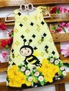 Vestido amarelo abelha laço ombro infantil