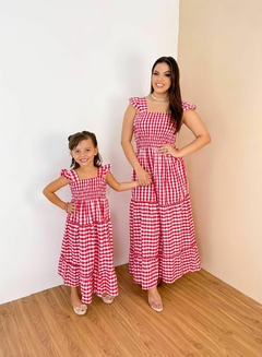 Vestido Xadrez Vermelho e branco mãe e filha festa junina