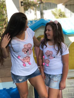 T shirt poodle rosa mãe e filha