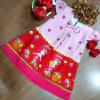 Vestido Moranguinho Barra vermelha laço e manga infantil