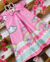 Vestido Unicórnio Arco Íris Nuvem Rosa infantil