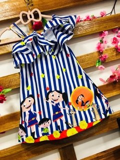 Vestido listrado show da Luna babado infantil