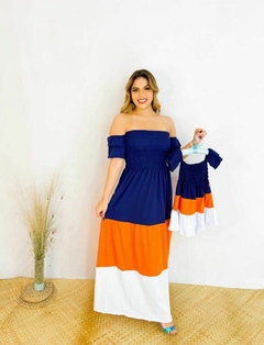 Vestido 3 Marias mãe e filha colorido longo