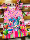 Vestido shopkins Rosa escuro laço manga infantil