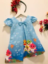 Vestido baby shark azul modelo Manuella infantil