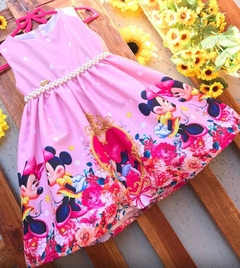 Vestido Minnie Rosa coração vermelho modelo Julia