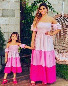 Vestido 3 Marias mãe e filha longo ross manguinha