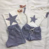 Conjunto shorts azul e blusinha com estrela mãe e filha