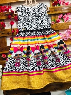 Vestido lol detalhe onça pérolas infantil