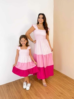 Vestido 3 Marias degrade rosa mãe e filha