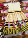 Vestido lol amarelo barra listra preta pérolas infantil