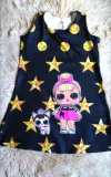 Vestido lol trapézio preto estrela infantil