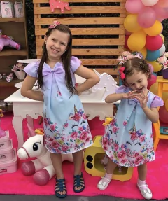 Vestido Unicórnio Olho laço roxo infantil