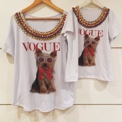 T shirt cachorro laço vogue mãe e filha