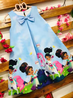 Vestido Nella fundo azul laço infantil