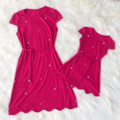 Vestido pink pérolas mãe e filha