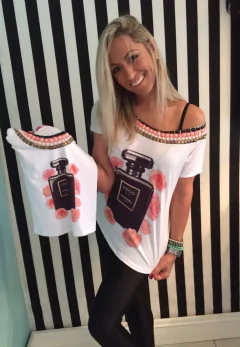 T shirt perfume com rosas rose mãe e filha