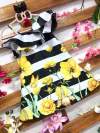 Vestido listra preta flores amarelas babado infantil