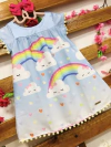 Vestido nuvem arco iris chuva de amor azul claro modelo sandra infantil