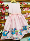 Vestido galinha pintadinha rosa claro poa branco modelo Júlia