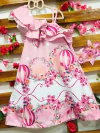Vestido Rosa balão e flores babado infantil
