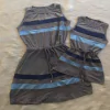 Vestido cinza listra azul marinho e azul claro mãe e filha