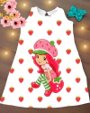 Vestido Moranguinho trapézio fundo branco infantil