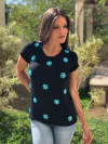 T shirt florzinhas verde água mãe e filh