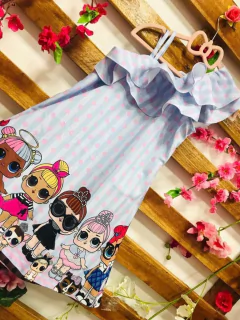Vestido lols listra azul babado infantil