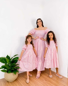 Vestido Xadrez Rosa Mãe e filha
