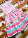 Vestido Unicórnio Rosa Arco Iris nuvem pérolas infantil