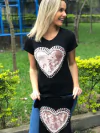 T shirt coração pêlo rose mãe e filha