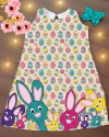 Vestido Coelho Pascoa colorido infantil trapezio