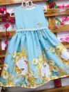 Vestido azul borboleta pérolas infantil