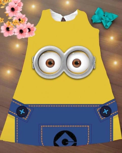Vestido Minion olho modelo trapézio infantil