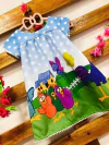 Vestido Galinha Pintadinha turma manga pompom infantil