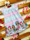 Vestido Lol sereias Roxo e azul manga pompom infantil