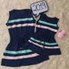 Vestido azul marinho listra rosa e verde mãe e filha