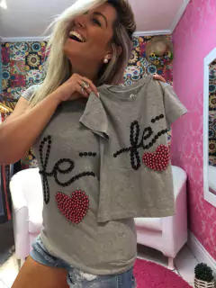 T shirt cinza Fé mãe e filha