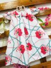 Vestido flor flamingo laço infantil
