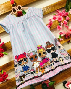 Vestido lols listra azul clara pompom manga infantil
