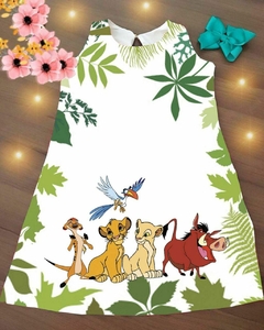 Vestido Rei Leão branco trapézio infantil
