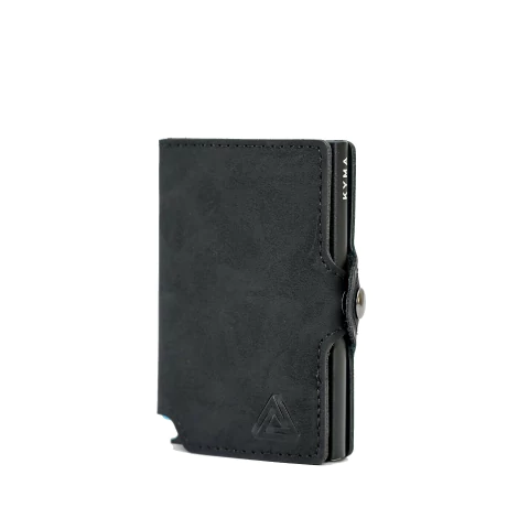 Billetera tarjetero de cuero negro RFID