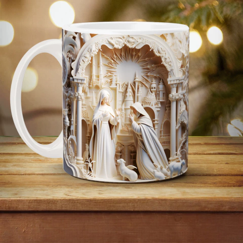 Caneca Maria e José em 3D