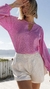 Blusa manga longa feminina, em algodão estilo laise, na cor rosa, estilo social, mais larguinha, mangas bufante.